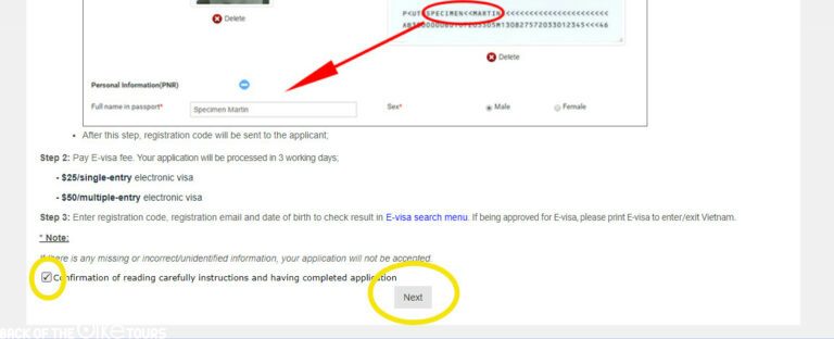 Vietnam Evisa application walkthrough next